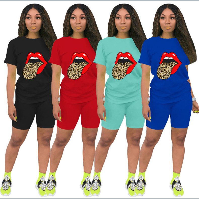 Tongue T Shirt Shorts Casual Two Piece Suits