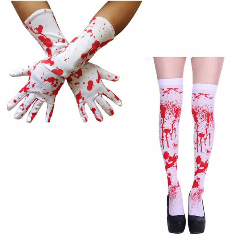 Halloween knogle blodtrykt handsker og strmper