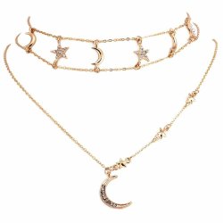 Tiered Stars Moon Pendant Necklace