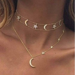 Tiered Stars Moon Pendant Necklace