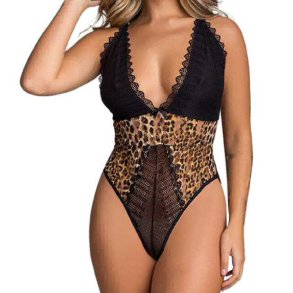 Dyb V-blonde blonder leopard Bodysuit