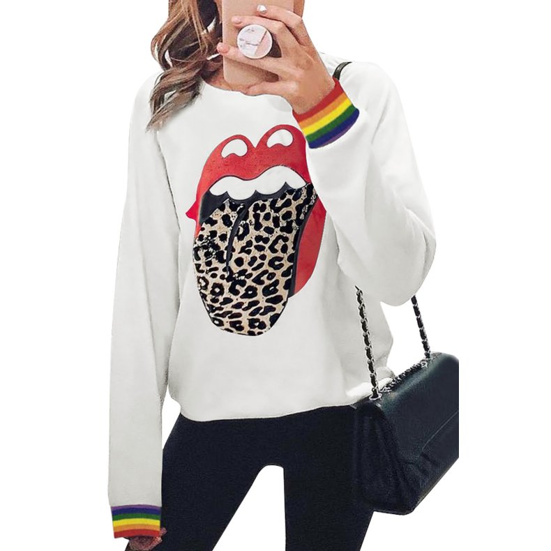 Lips Leopard Langrmet Sweatshirt