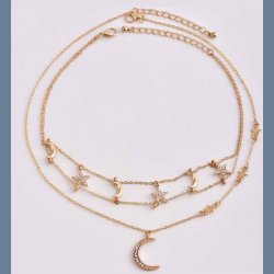 Tiered Stars Moon Pendant Necklace