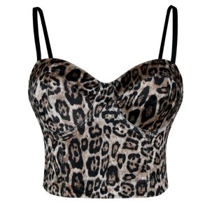 Leopard Spaghetti Straps Velour Bustier