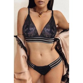 Strappy Band Floral Lace Bikini Lingerie