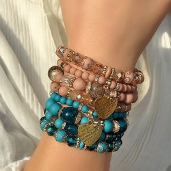 Pink Kugle Hjerte Armbnd