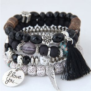 Sort  Fire Lag Perler Armbnd