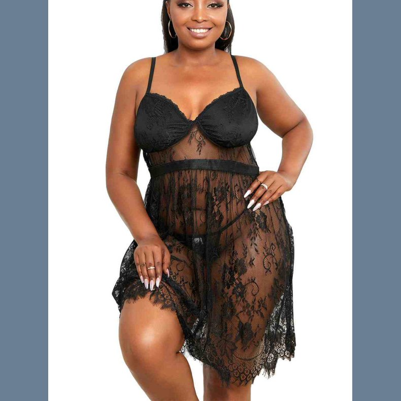 Sort Valentine-bh Gennemsigtige Blomster Blonde Babydoll 