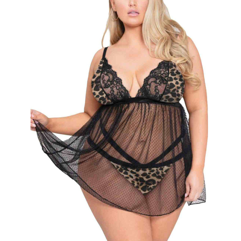 Sort dyb V-hals Leopard Blonde Babydoll