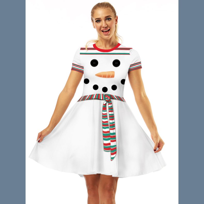 Vidunderlig 3D Print Rund Krave Skater Snemand Kjole