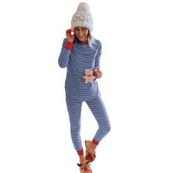 Stribet Pyjamas med rund hals med kontrast rd farve