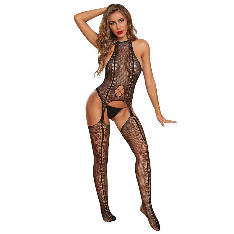 Sort Fiskenet Bodystocking