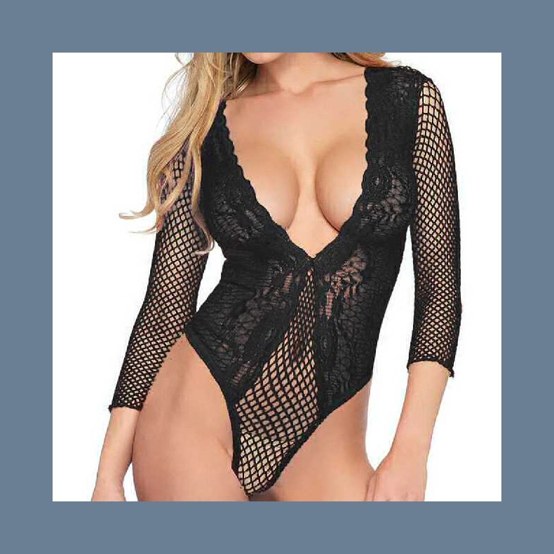 Hjskret dyb-V-blonder &amp; net-ryg Teddy