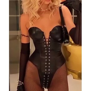 PU Leather Eyelet Lace-up Bodysuit