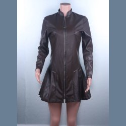 Vintage Style Zipped Up Pleated Leather Dress