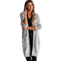 Fuzzy Strik Cardigan med Lommer 