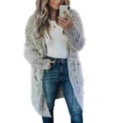 Fuzzy Strik Cardigan med Lommer 