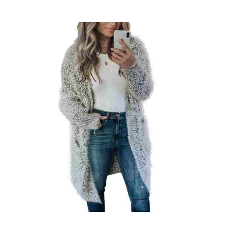 Fuzzy Strik Cardigan med Lommer 