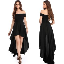 Sort Hj Lavt Fald Off Shoulder Gallakjole 