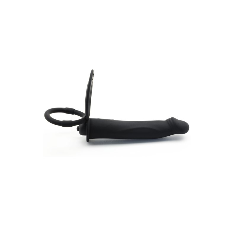 Sort Silikone Vibrerende Dildo med 2 Cock Ringe