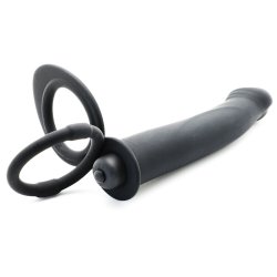 Sort Silikone Vibrerende Dildo med 2 Cock Ringe