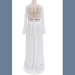 Bryllup Hvid Blonder V-hals Langrmet Brudekjole 