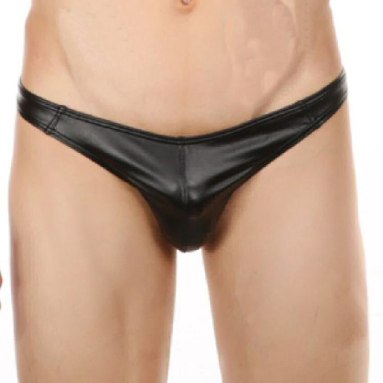 Black Faux Leather Low Waist Panty