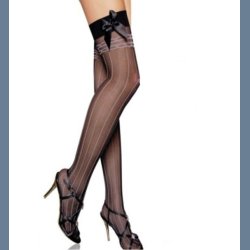 Selvsiddende Strmpe med Lige Striber og Sort Satinsljfe