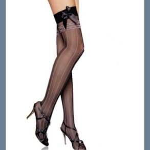 Selvsiddende Strmpe med Lige Striber og Sort Satinsljfe