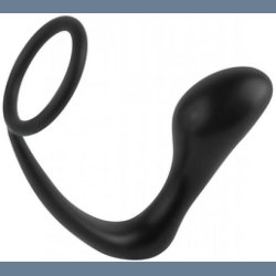 Sort Silikone Ass-Gasm Plug med Penisring