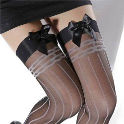 Selvsiddende Strmpe med Lige Striber og Sort Satinsljfe