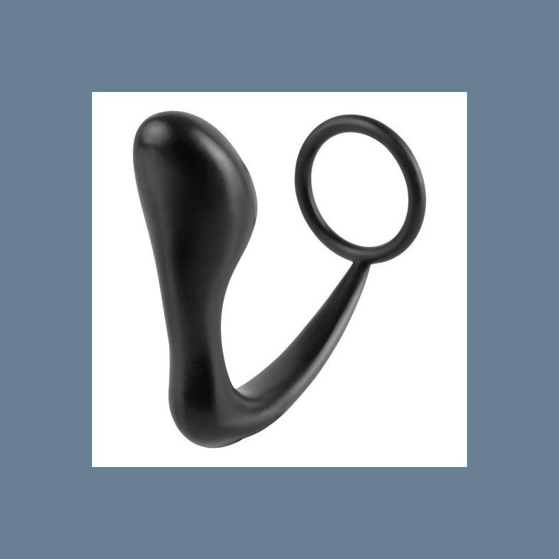 Sort Silikone Ass-Gasm Plug med Penisring