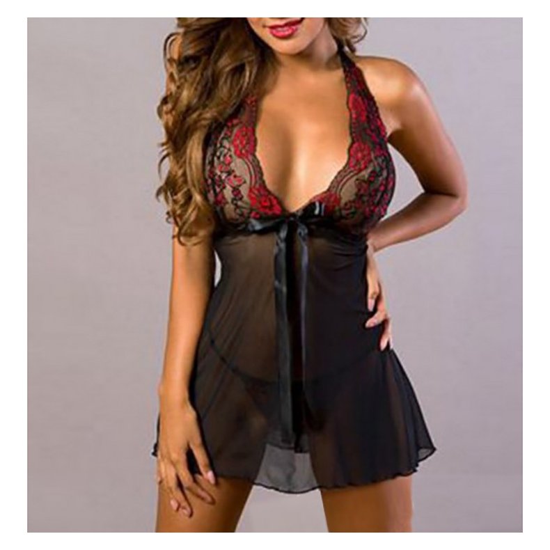 Sort Gennemsigtig Blonde Babydoll Natkjole