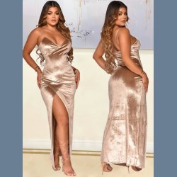 Elegant Velour Lang Slids Aftenkjole 