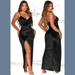 Elegant Velour Lang Slids Aftenkjole 