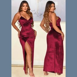 Elegant Velour Lang Slids Aftenkjole 