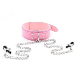 D Ring Bondage Halsrem med Nippel Klemmer