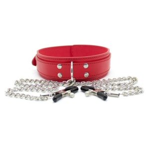 D Ring Bondage Halsrem med Nippel Klemmer