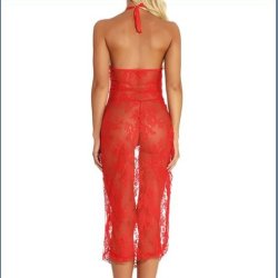 Fristende Rd Gennemsigtig Blonde Lang Natkjole 