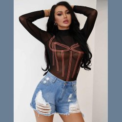 Sort hjhalset trykt front langrmet body 