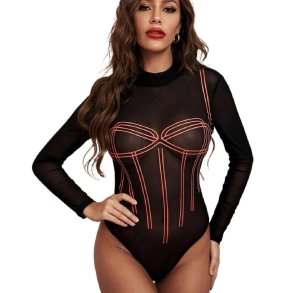 Sort hjhalset trykt front langrmet body 