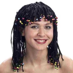 Paryk Afroflet sort m. perler