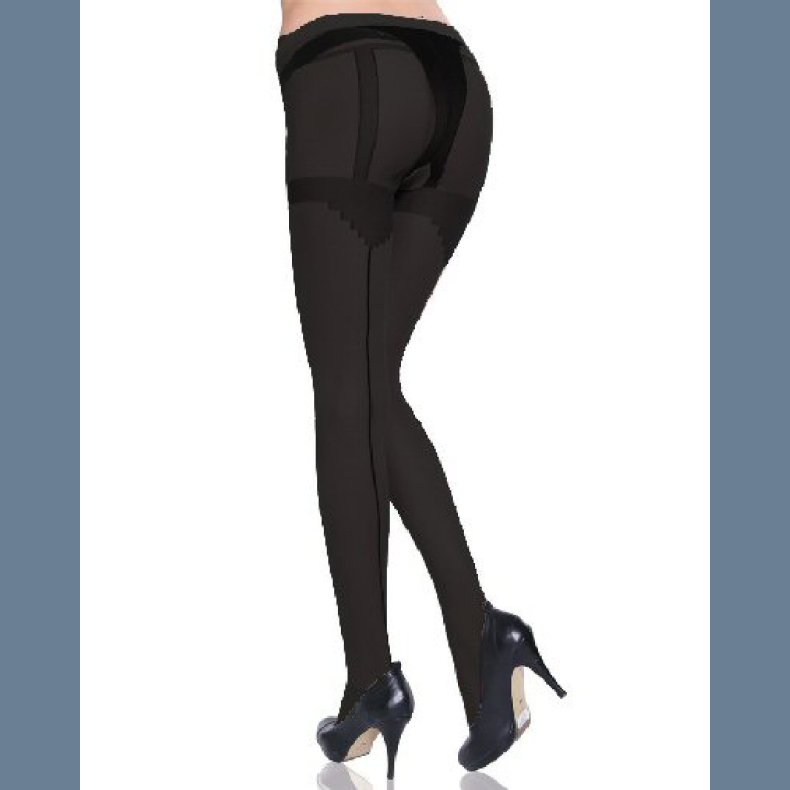 Sorte strmpebukser med strmpeholder print