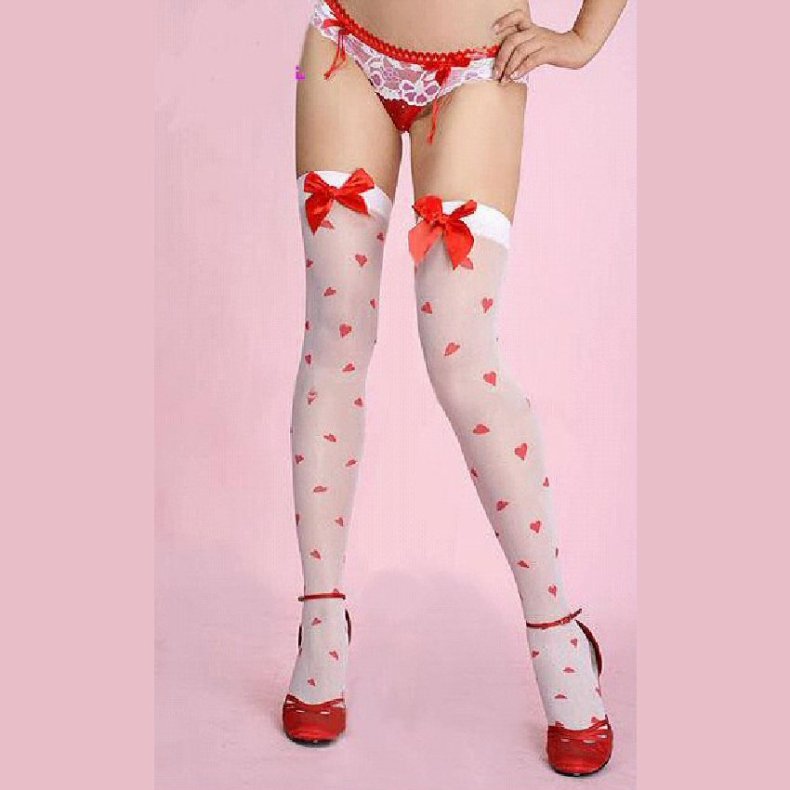 Strmper Hvid med Rde Hjerter