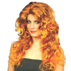 kobberfarvet paryk med krller