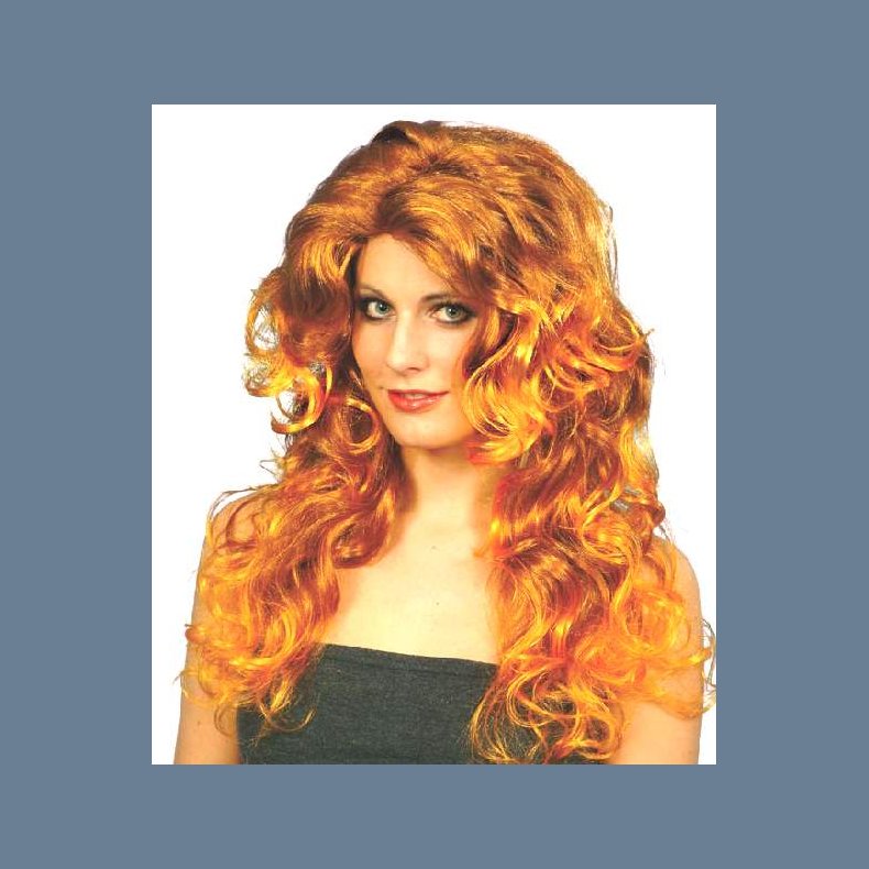 kobberfarvet paryk med krller