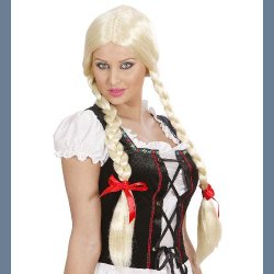 Paryk Gretel Tyrol Blond eller Sort med Fletninger