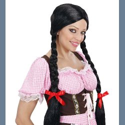 Paryk Gretel Tyrol Blond eller Sort med Fletninger