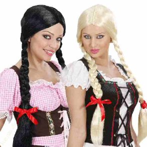 Paryk Gretel Tyrol Blond eller Sort med Fletninger