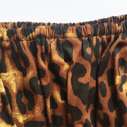 Leopard Pattern Short Sleeve Off Shoulder Casual Ruffled Blouse